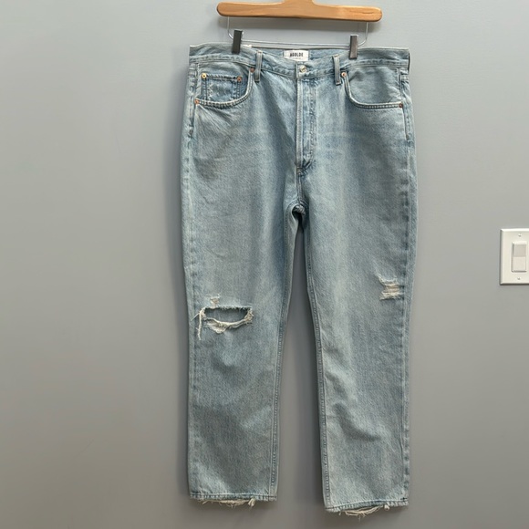 Agolde Light Blue Wash Riley High Rise Straight Distressed Jeans Size 34 NWT - Picture 4 of 12